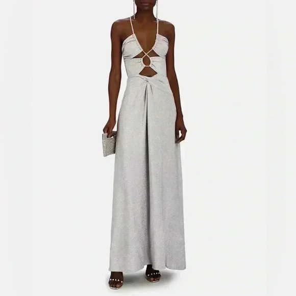 PatBO Dresses & Skirts - PATBO Cut-Out Lurex Maxi Dress 0 XS NWT Silver Sparkle Gown Shimmering Strappy